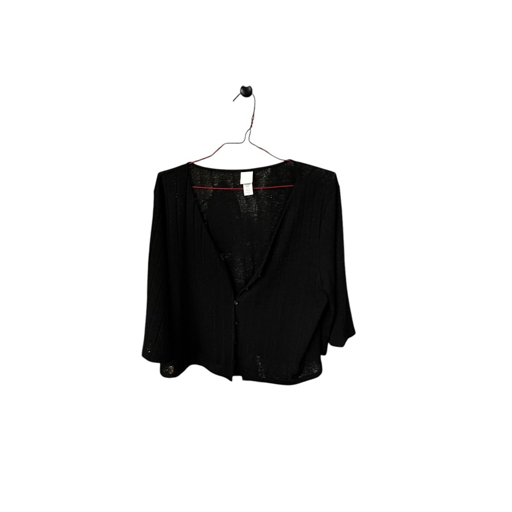 Black‎ Cardigan Top Lightweight Button Down Cover Up Sheer Size L